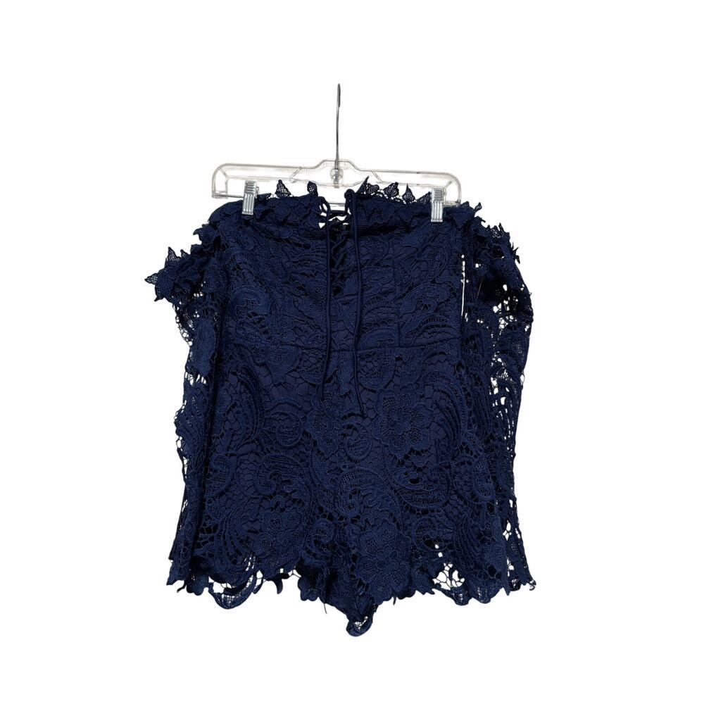 Fashion Nova Navy Blue Lace Off-Shoulder Romper M - Picture 2 of 9
